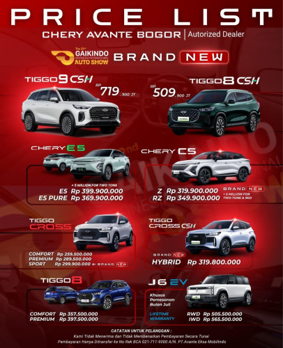 Pricelist Harga Chery margahayu 2025